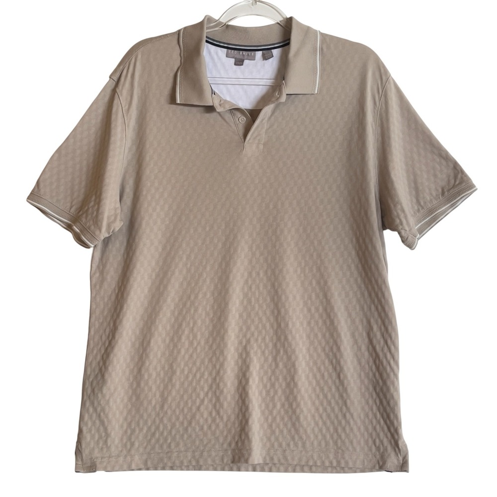 Ted Baker Polo Shirt Mens Large Tan Textured Short Sleeve Luxury Preppy Top